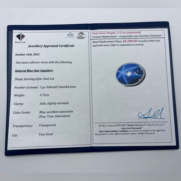 Natural Blue Star Sapphire 3.75 cts Oval Cut Loose Stone - Picture 4 of 5